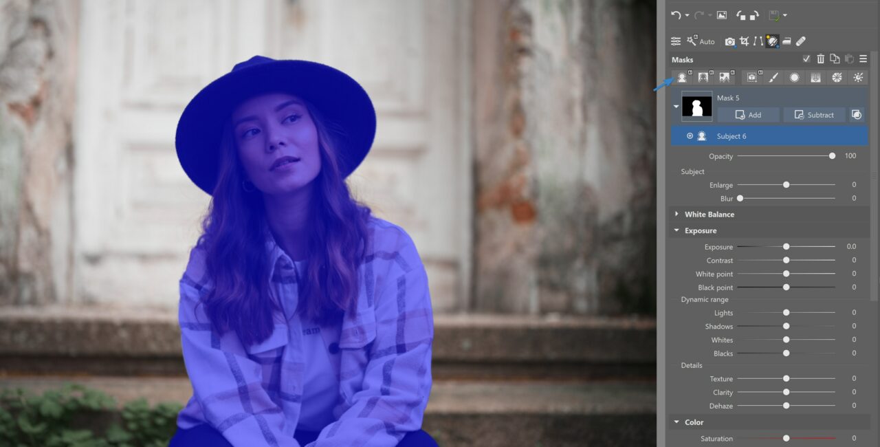 AI masks in Zoner Studio: Subject