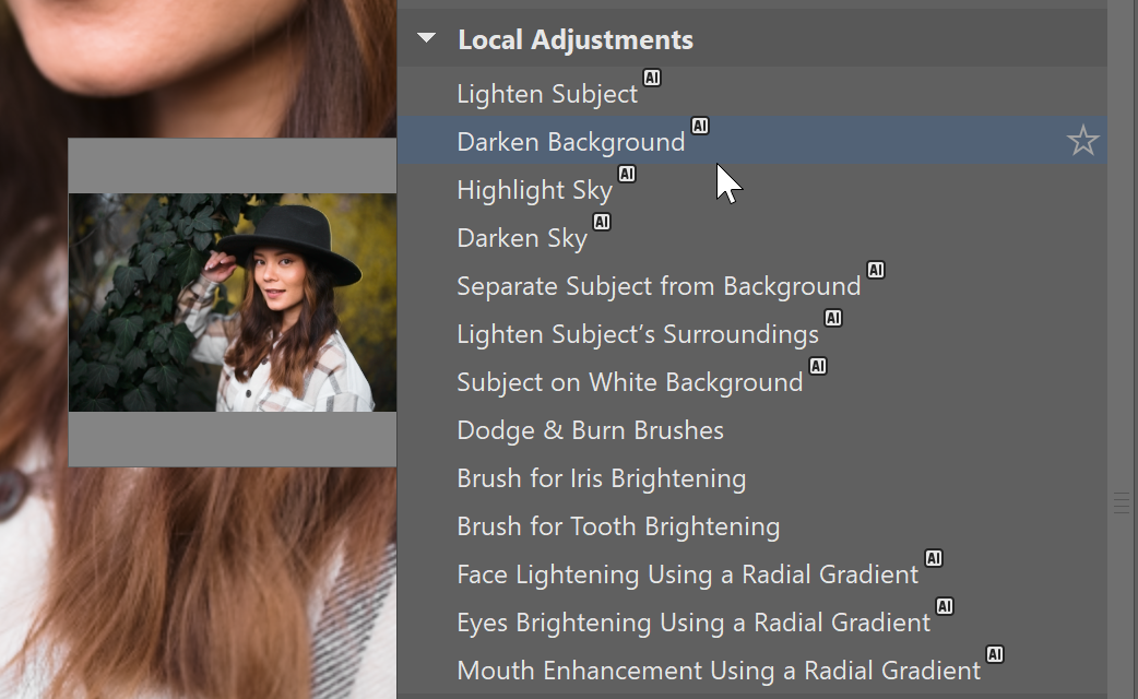 AI masks in Zoner Studio: AI presets