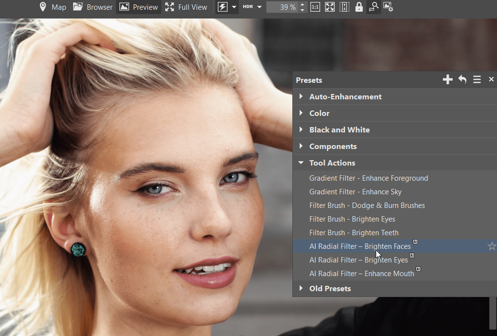 Tune Your Portraits with the Power of AI, select preset