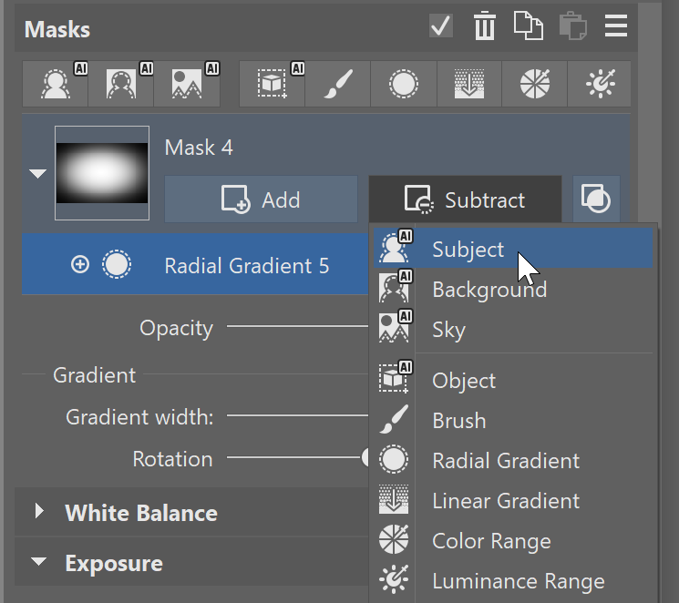 AI masks in Zoner Studio: Subtract Subject